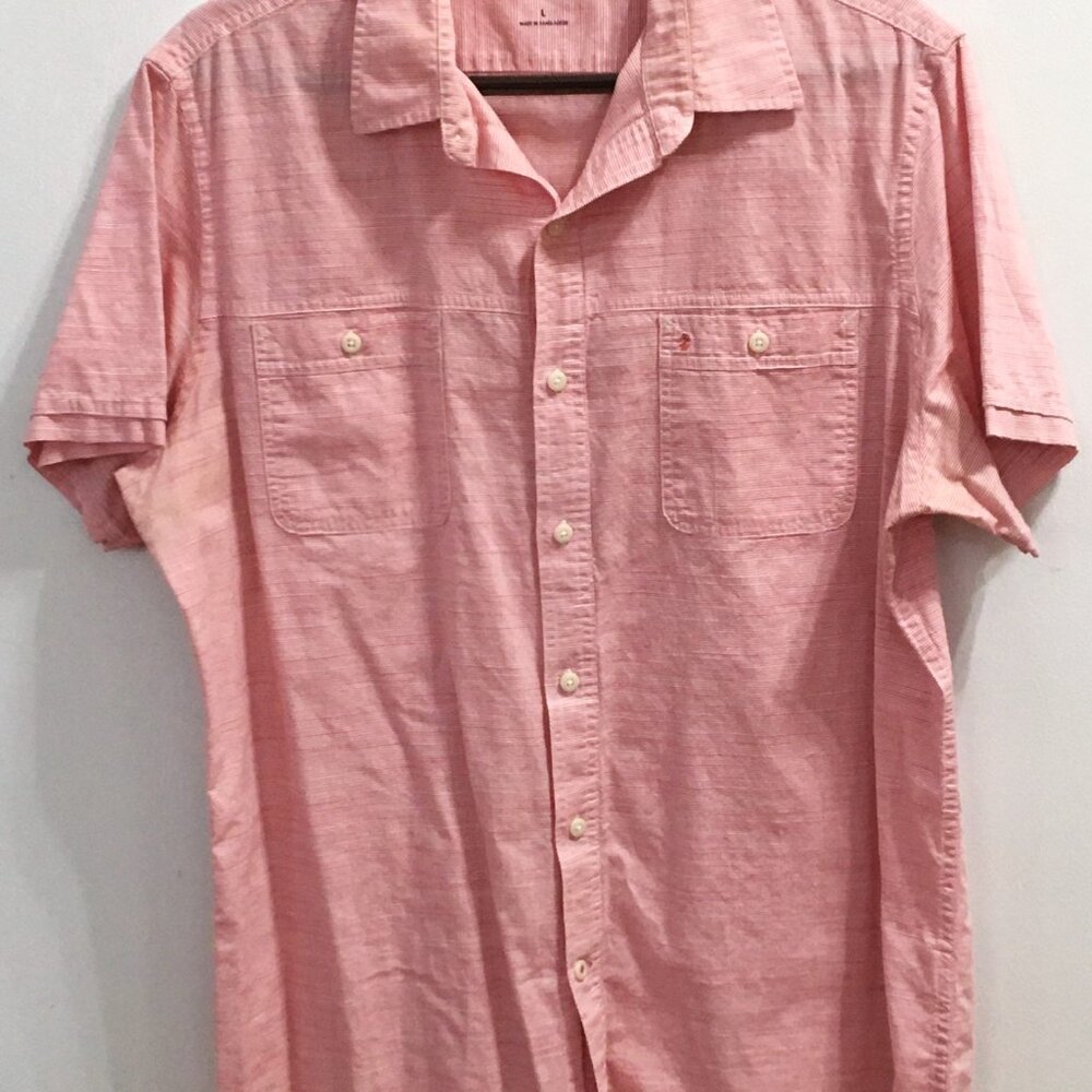Izod Men's Button Down Short Sleeve Shirt Red Pinstripe, Large